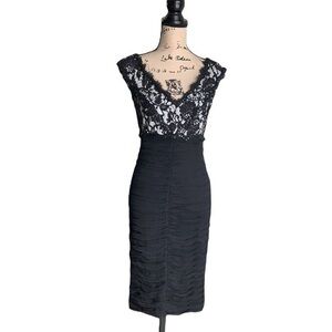 Tadashi Shoji Beaded V-Neck Black and White Sleeveless Dress